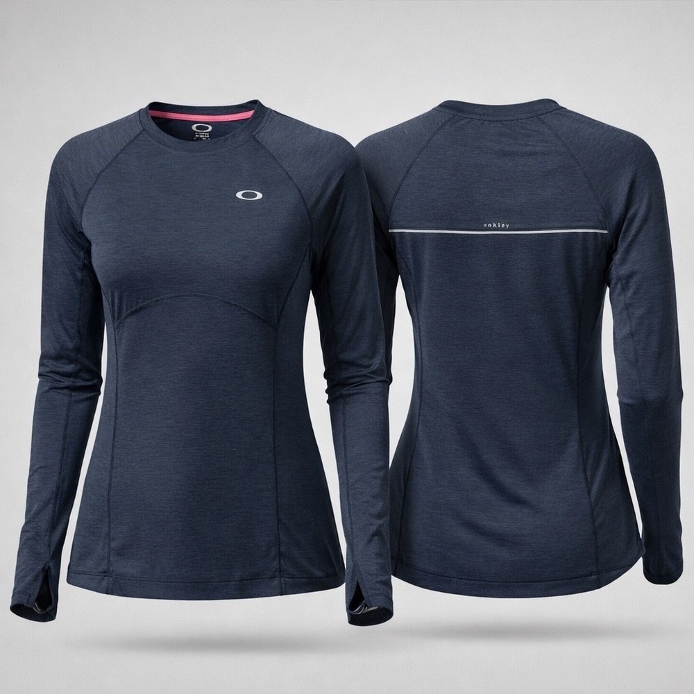 Oakley Womens Long Sleeve Performance Top Grey Heather Thumbholes Size‎ Medium